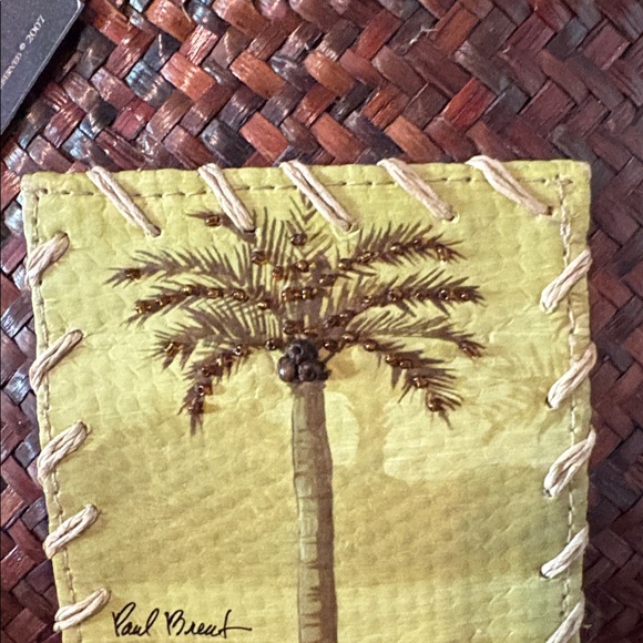 NWT Woven Straw Tote Bag w/ Wooden Handles Palm Tree Detail - Picture 5 of 9